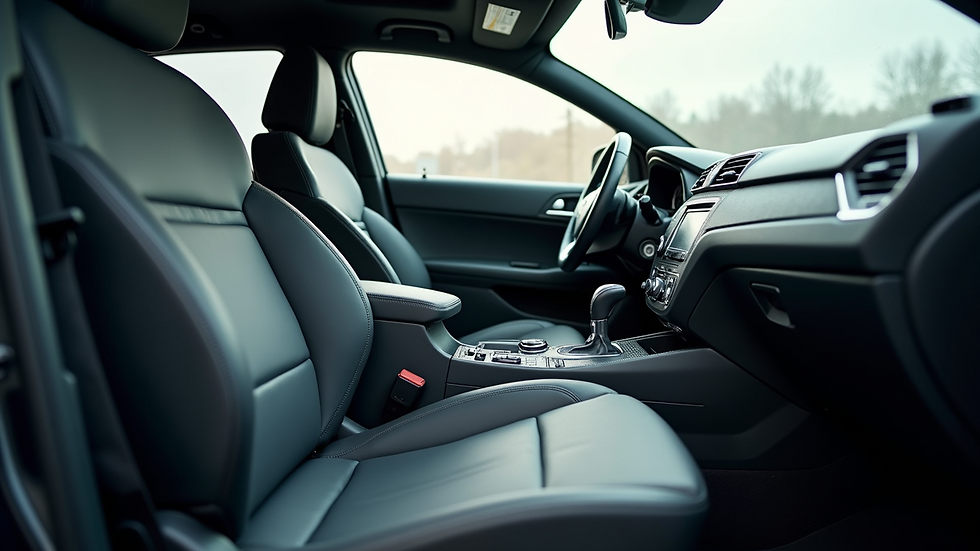 Eye-level view of a clean car interior with vacuumed seats and dashboard