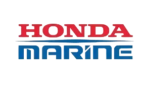 Digital logo graphic of Honda Marine text in red and blue letters set against a solid black background.