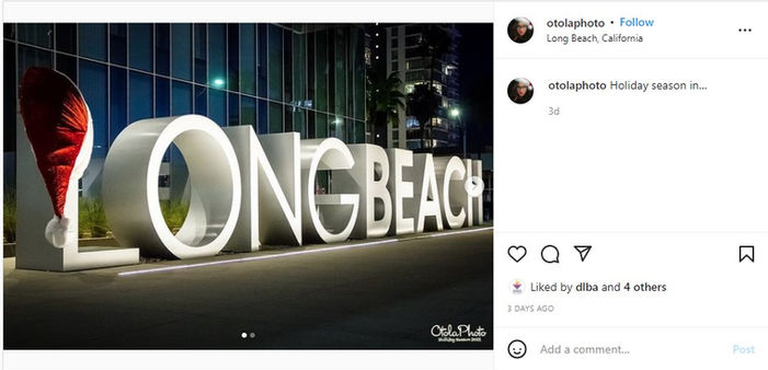 Red Giant Santa Hat on Long Beach Marquee