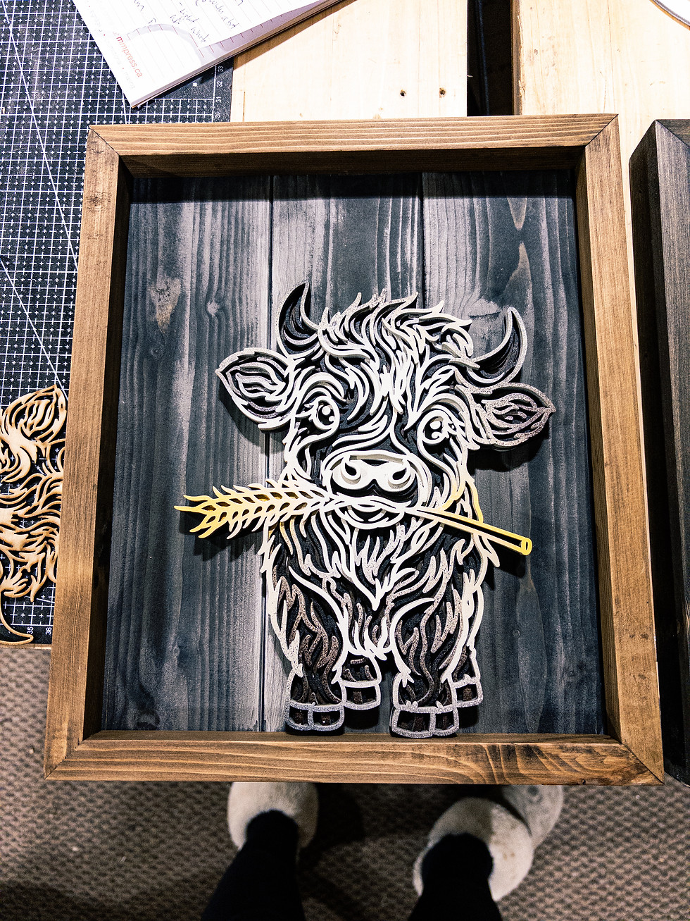 Thumbnail: Baby Highland Cow – Framed Layered Wood Art