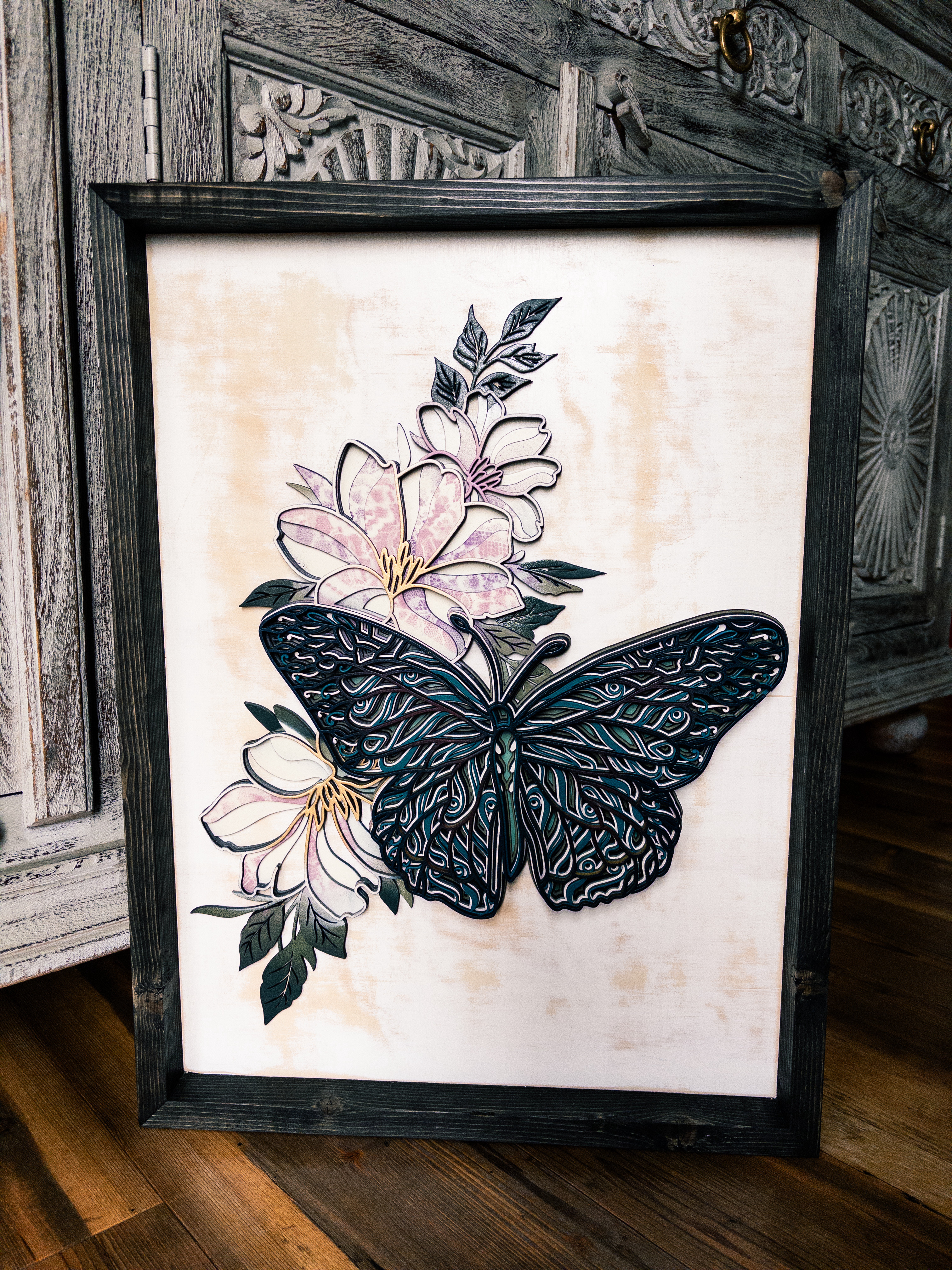 Layered Butterfly & Lilies Wall Art | Poplar Lane Workshop