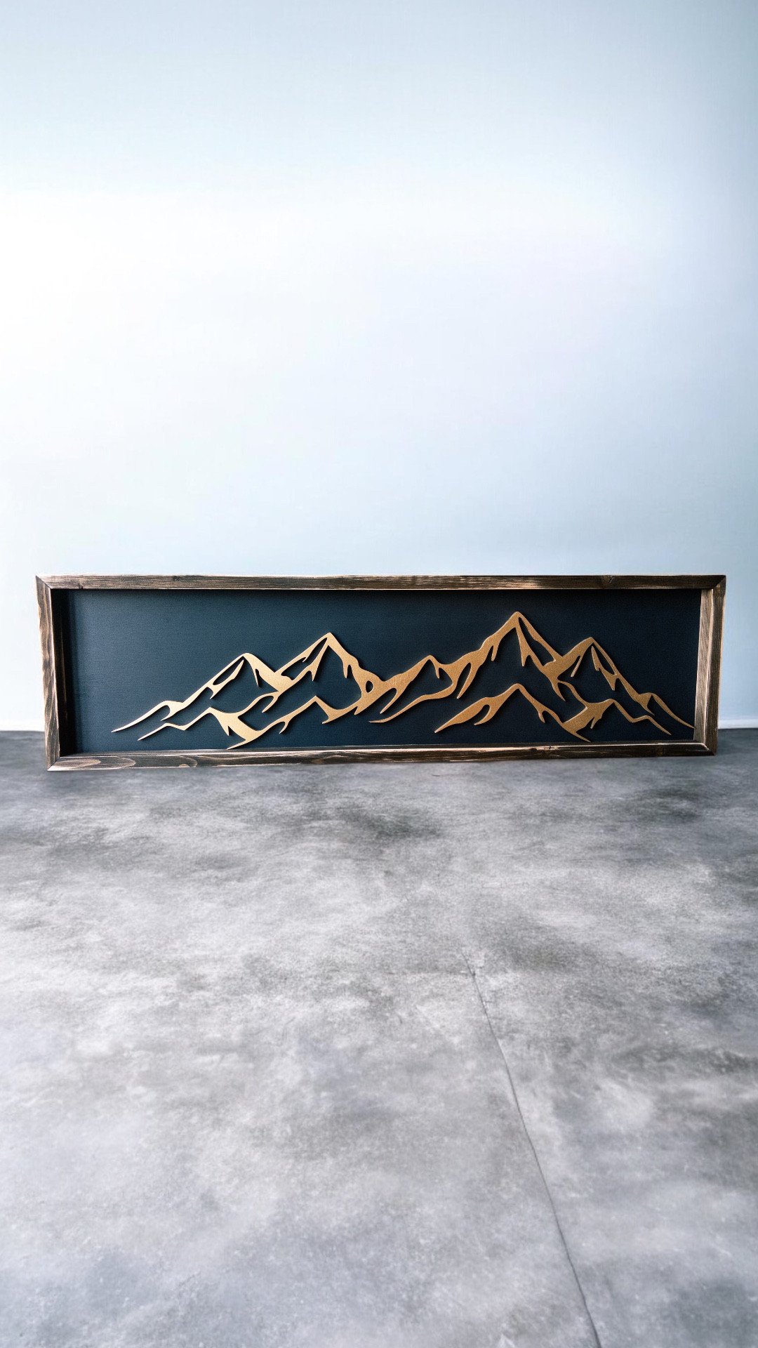 Golden Mountain Range Wall Art – Framed Wood Landscape (36” x 10”)
