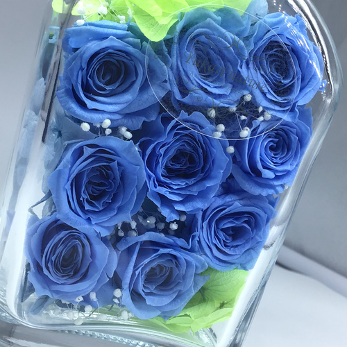 ◆ハーバリウム 191  染めバラのエレガントbottle *.:。✿*゜¨ オーダーメイド品【ハーバリウム】『BLOOMING GARDEN』ブルー