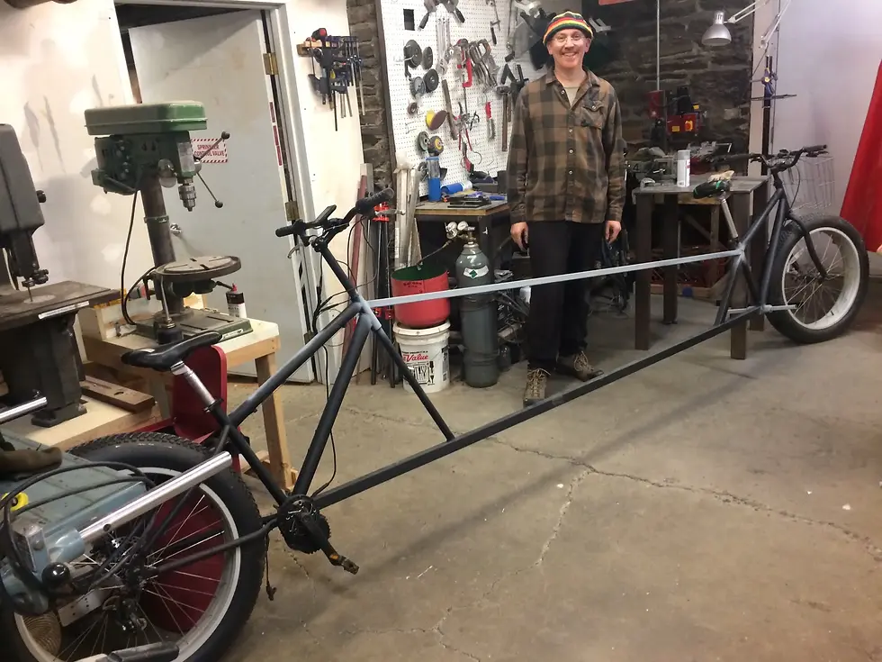 My artistic partner Doug Shire at the Ithaca Generator working on the dual tandem electric fatbike that we brought to Burning Man in 2018.