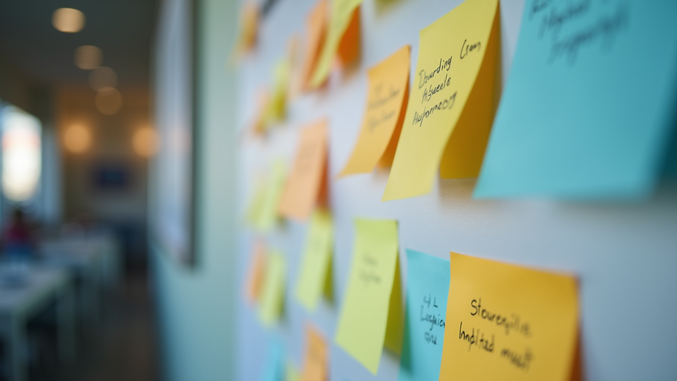 Close-up view of a digital marketing strategy board with colorful sticky notes