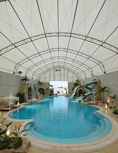 85 wide w pool with water slides and rockwith some landscaping inside  944497.png