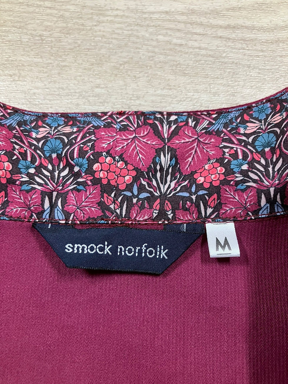 Thumbnail: Dark red "Morston" needle corduroy smock with Liberty poplin lining.