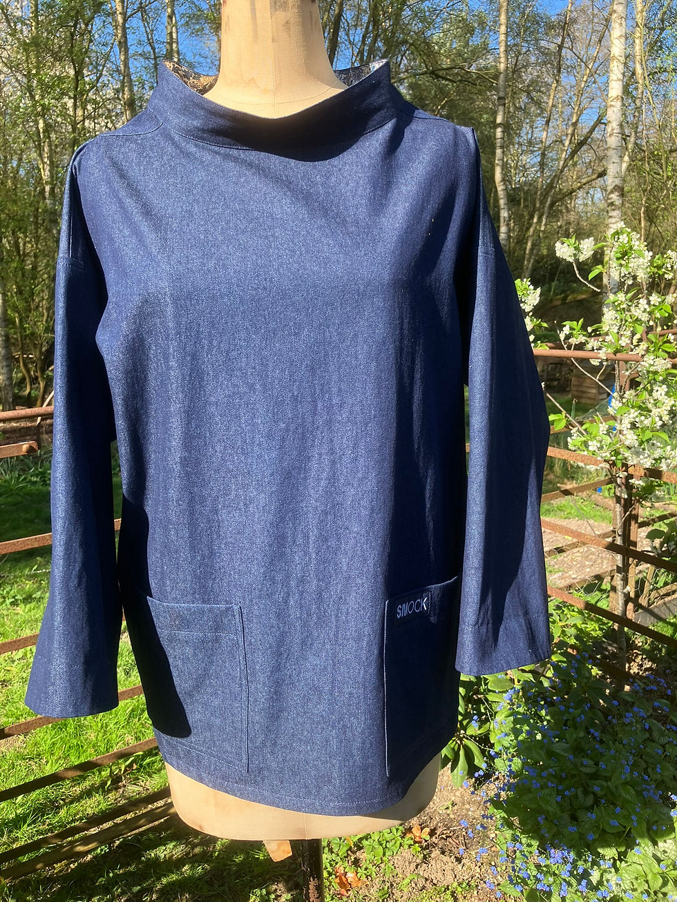 Thumbnail: Walcott denim smock with Liberty Lawn lining