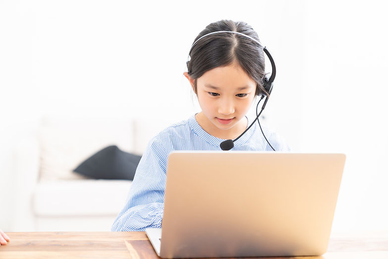 パソコンを見て勉強している女の子