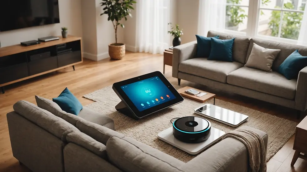 High angle view of a modern smart home hub in a living room