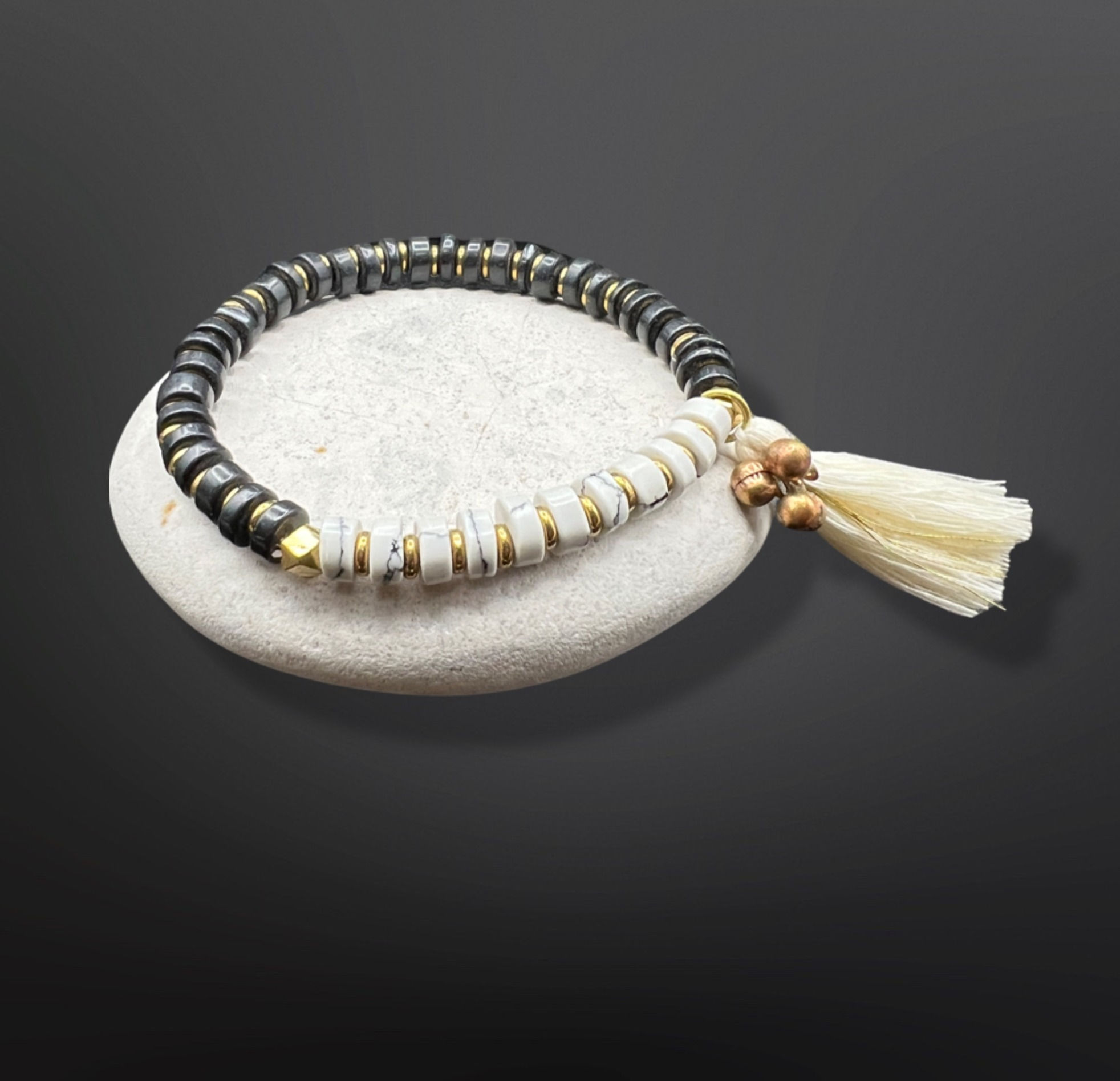 ceramic black and white tassel bracelet