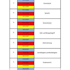 Terminplan der Vorschule 26/27