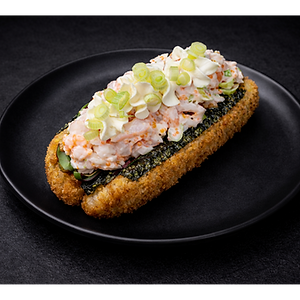 Smoked salmon filled sushi hot dog