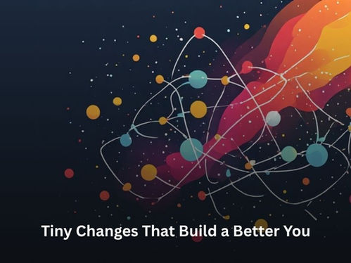 Abstract colorful network graphic on dark background with title Tiny Changes That Build a Better You and Bookdio logo.