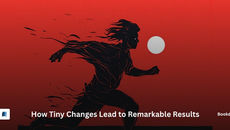 Silhouette of a runner on a red background with a white sun; text reads How Tiny Changes Lead to Remarkable Results, Bookdio