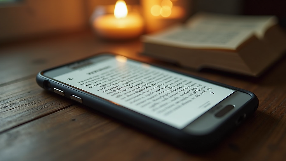 Eye-level view of a smartphone displaying a Marathi book reading app
