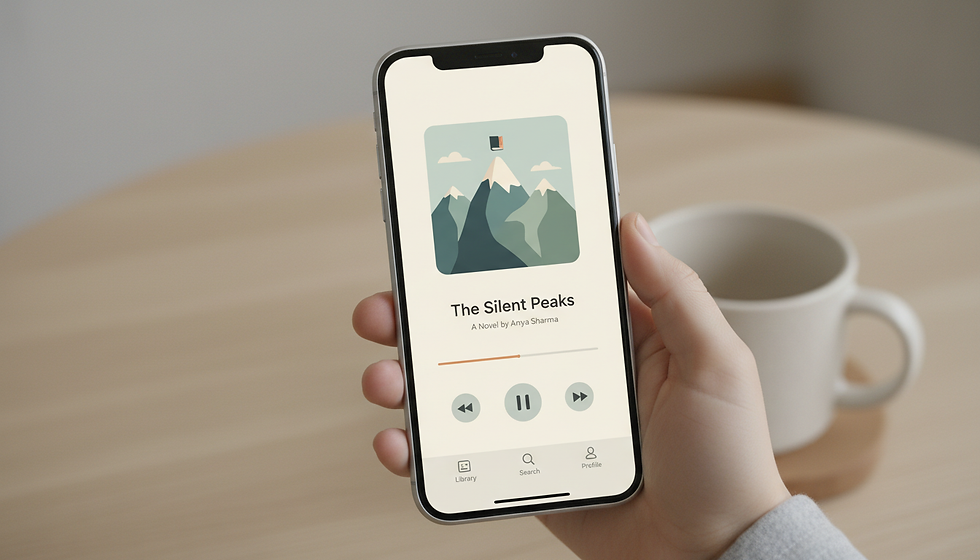 Eye-level view of a smartphone displaying an audiobook app interface