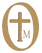 Gold logo with a cross and the letter M inside an oval.