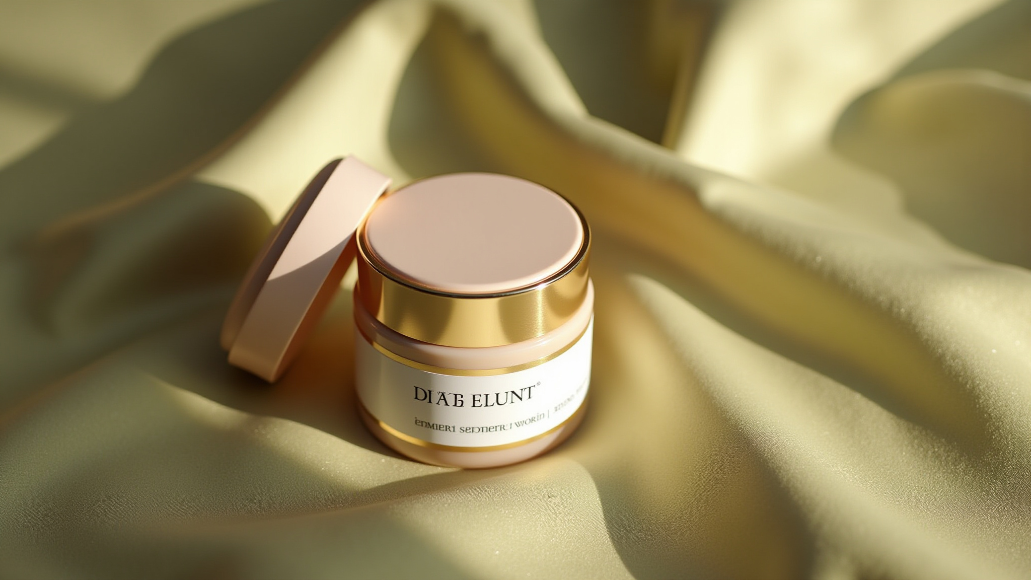 TRASILUM cosmetic jar with pink lid on satin