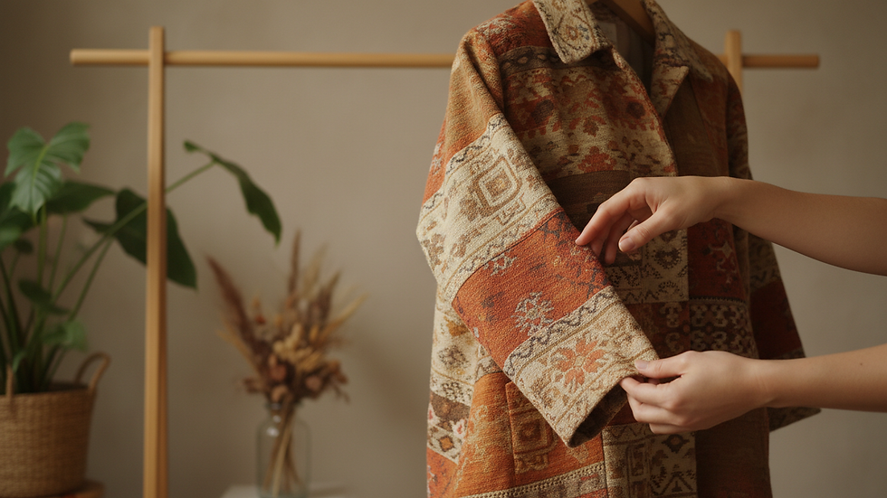 Close-up of a vintage colorful jacket on a clothing stand