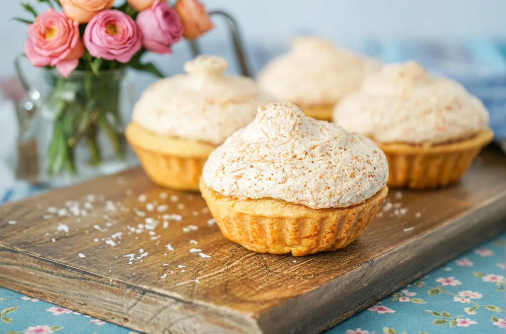 Traditional South African hertzoggies with apricot jam and coconut topping, handmade by Suikerbekkie in Heist-op-den-Berg.