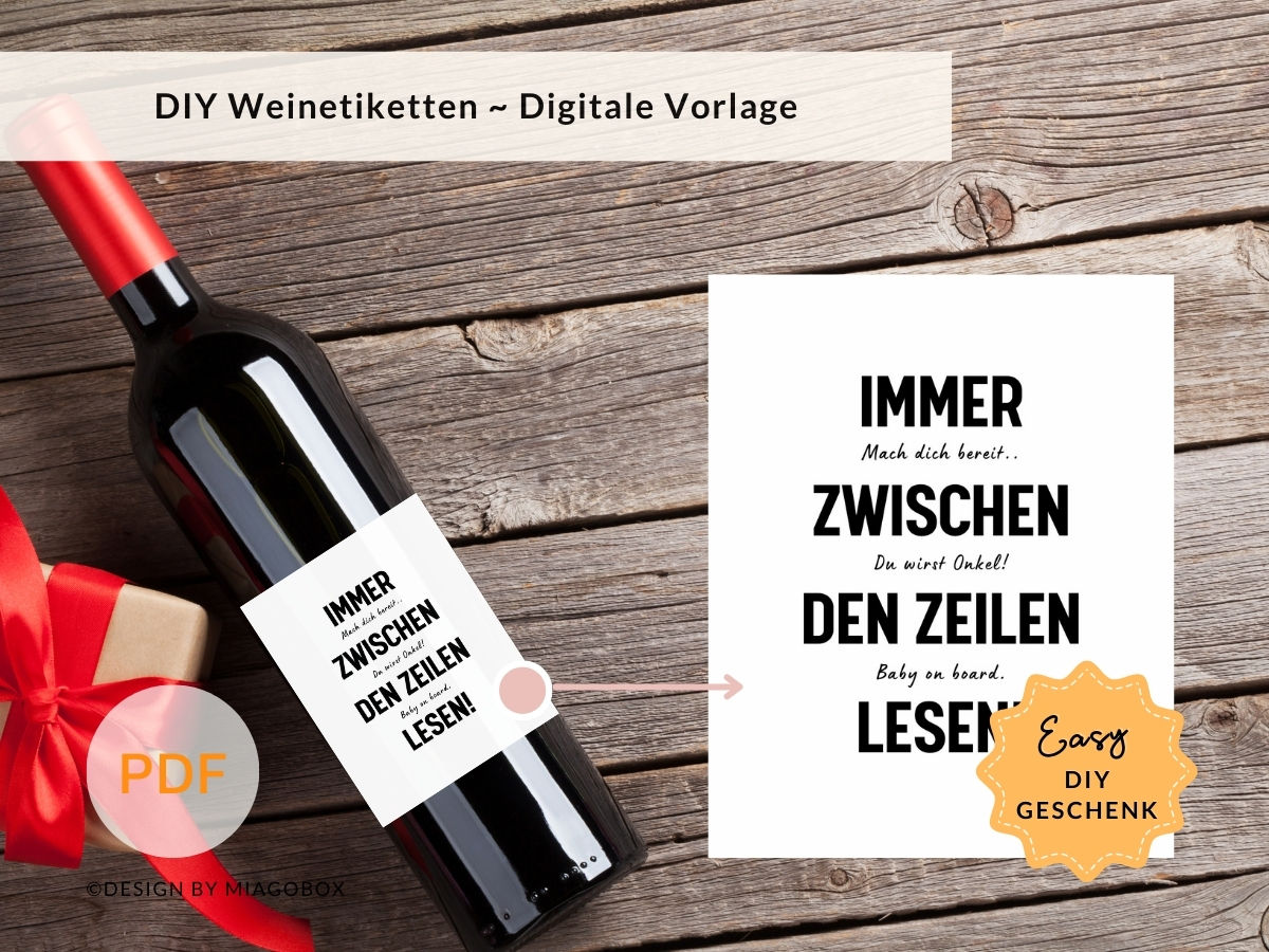 Vorlage Weinetikett Babyankündigung Schwanger Geschenk Onkel