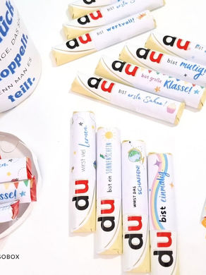 Schokopower mit Herz: DIY Duplo Banderolen Schulabschluss
