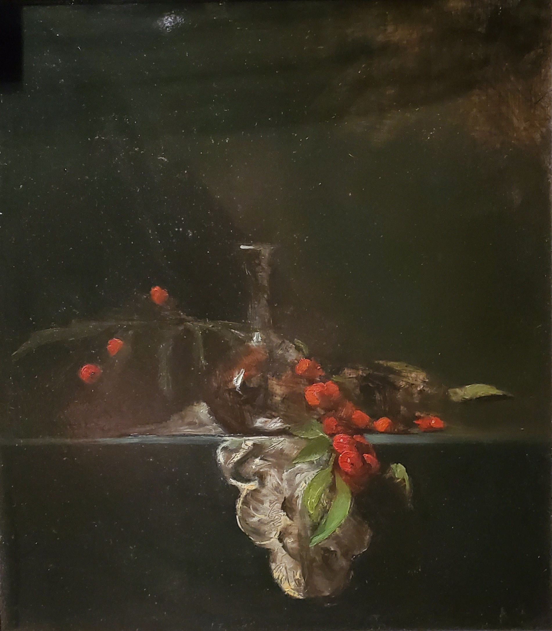 "Crabapples With Lace" Oil on Board 18x16
