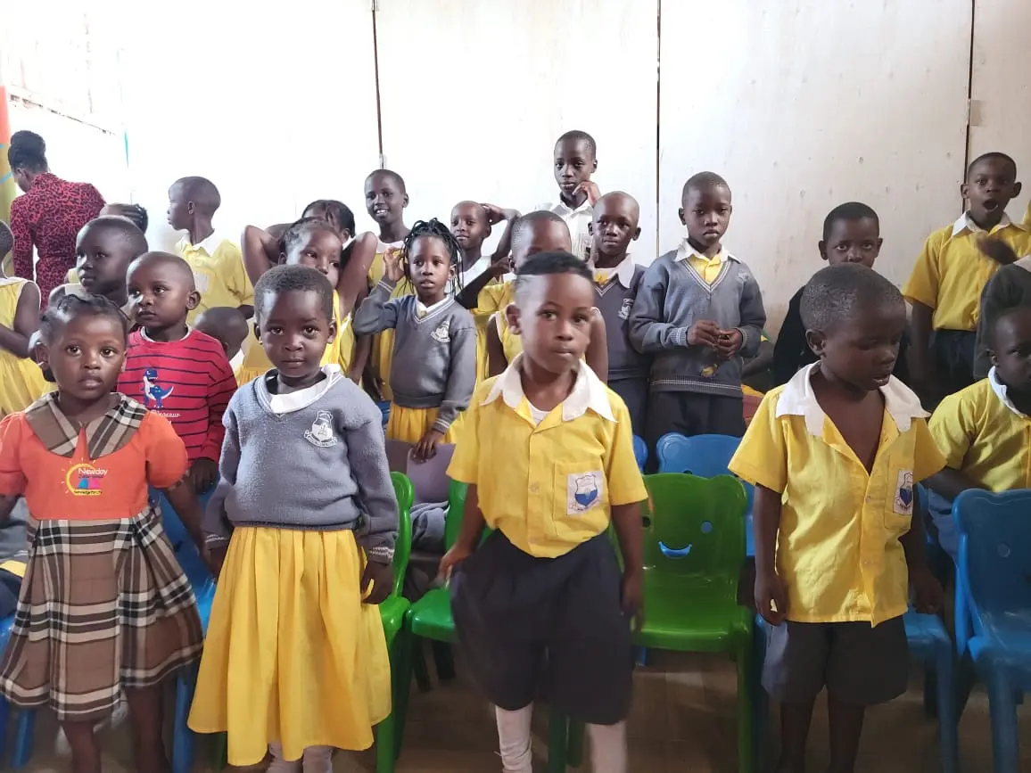 Kids at the morning assembly at the Exodus Primary School in Kampala, Uganda