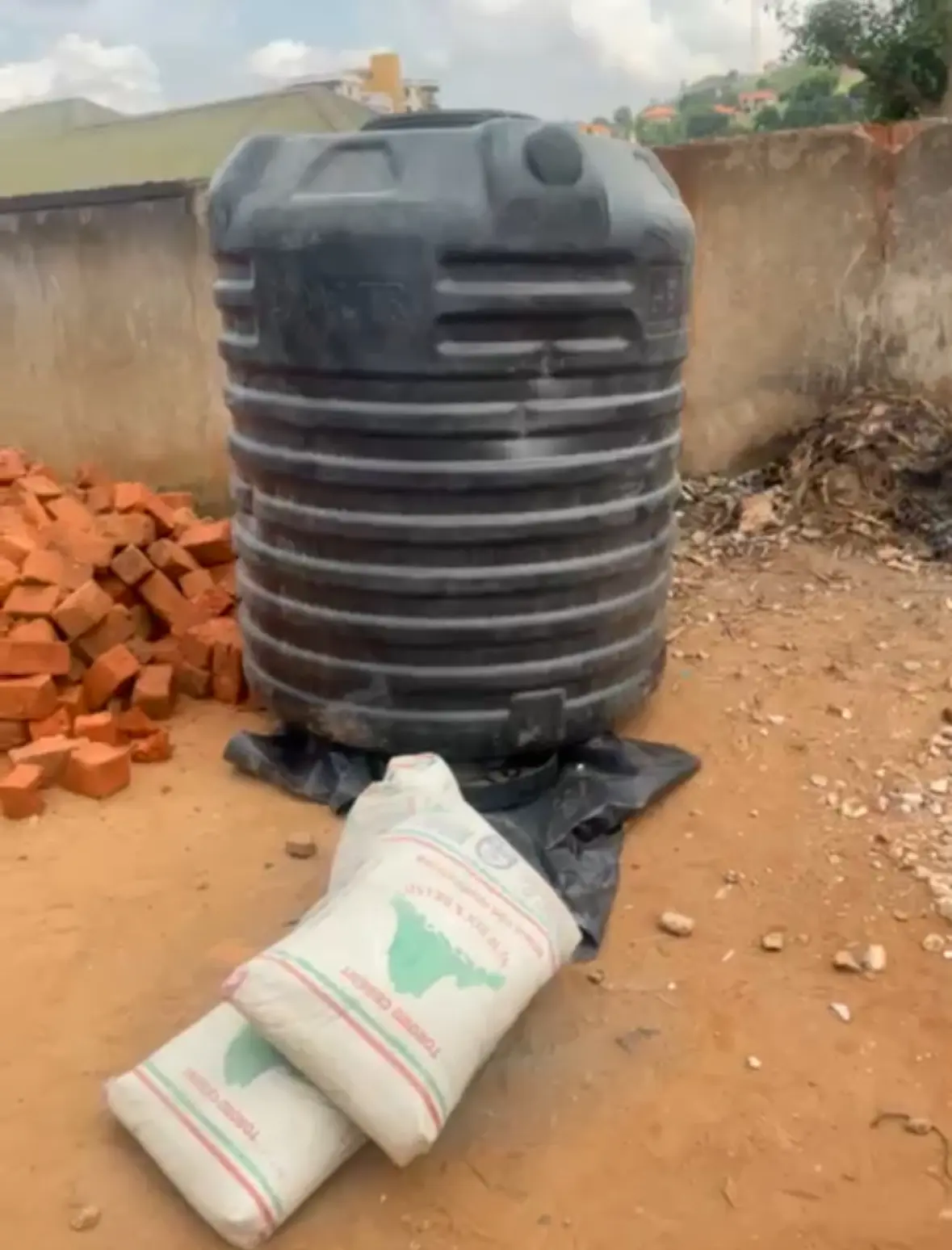 Cement for building around the water tank and the water tank
