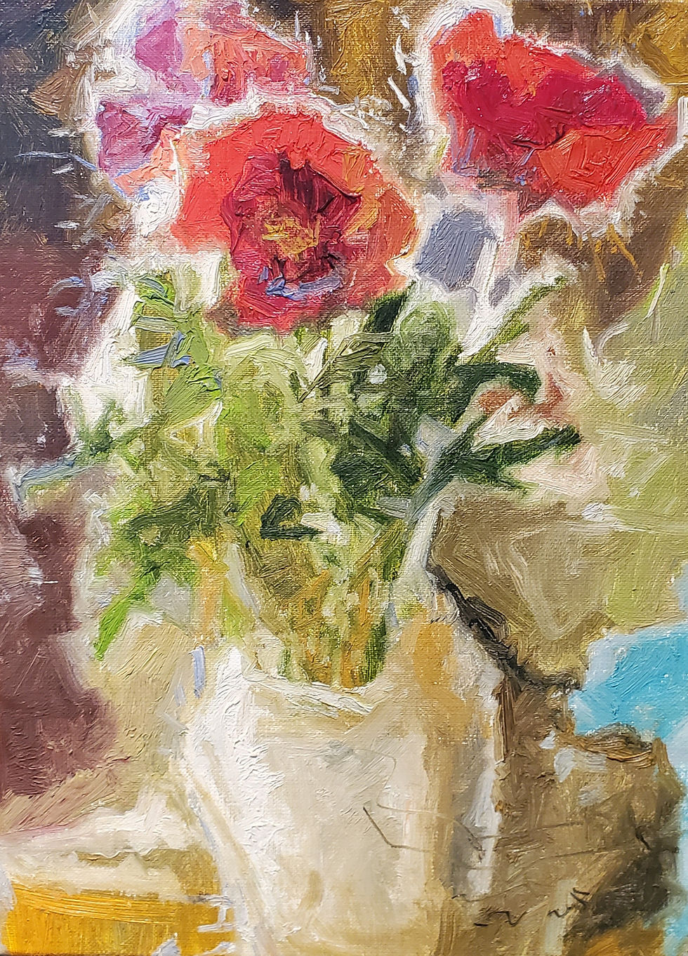 "Three Poppies" 16x12 Oil On Canvas