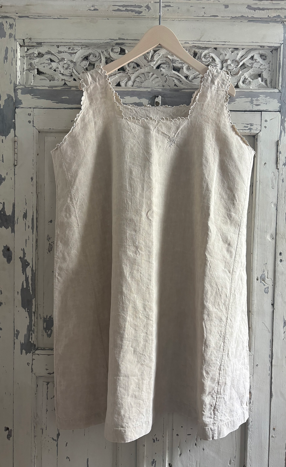 Thumbnail: French Edwardian scallop edge dress/tunic (sz L)