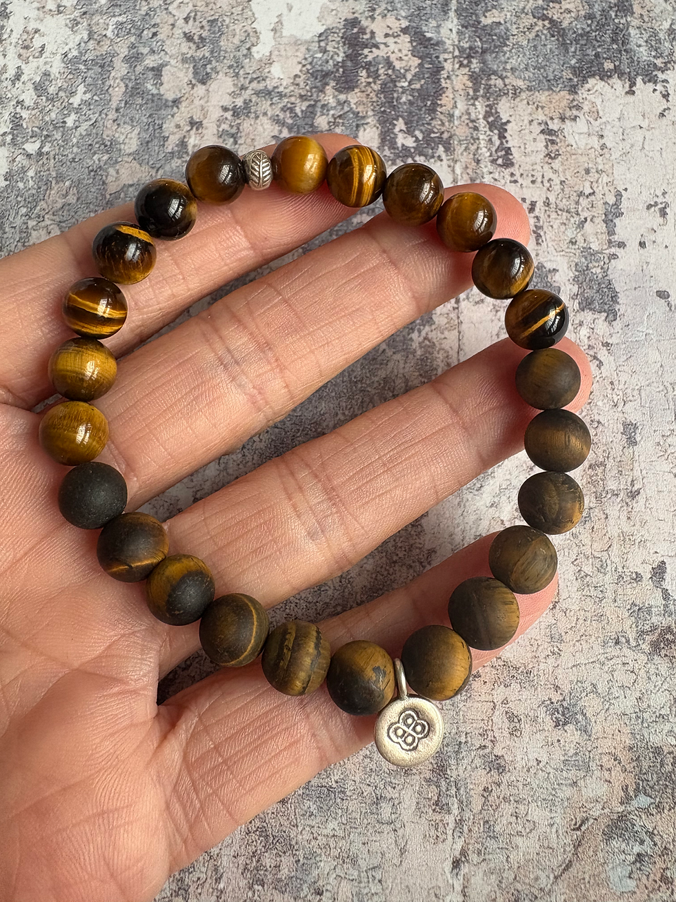 Thumbnail: Tiger’s Eye (matte & polished) silver charm bracelet 
