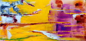 Synästhetische Musik-in-Acryl Malerei von Teresa Wenhart, dass das Quintett "Song Cycle - To Nature" für sopran, clarinet, violin, viola und cello von L. Vandervelden darstellt, uraufgeführt von Leo Shibata, L.Vandervelden, Giorgio Noè, Kristina Utkovic und Teresa Wenhart an der Zürcher Hochschule der Künste, Mai 2025