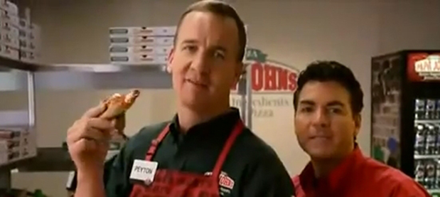 A totally normal way to stand together in a Papa John's advertisement.