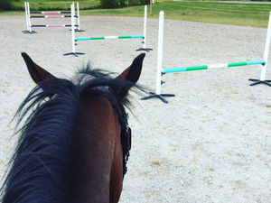 Ang hindren som står på lilla grusplanen vid Hede IK