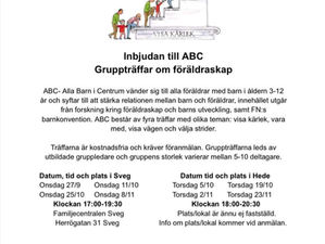 Inbjudan till ABC - Gruppträffar föräldraskap i Hede!