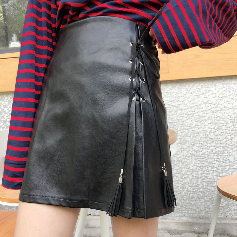 編み上げレザースカート/2カラー