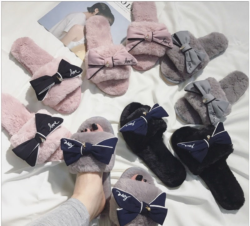 loveリボンファールームスリッパ/5カラー