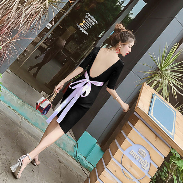 バックリボンニットワンピース