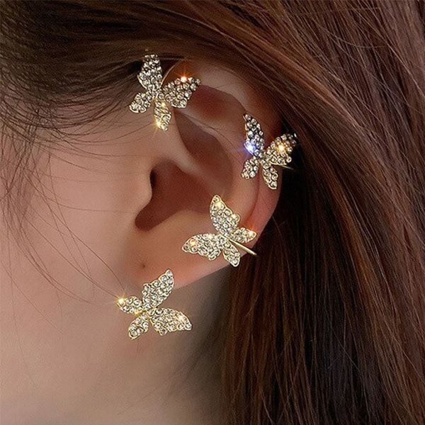 Thumbnail: Gold Silver Color Metal Butterfly Ear Clips Without Piercing For Women Sparkling