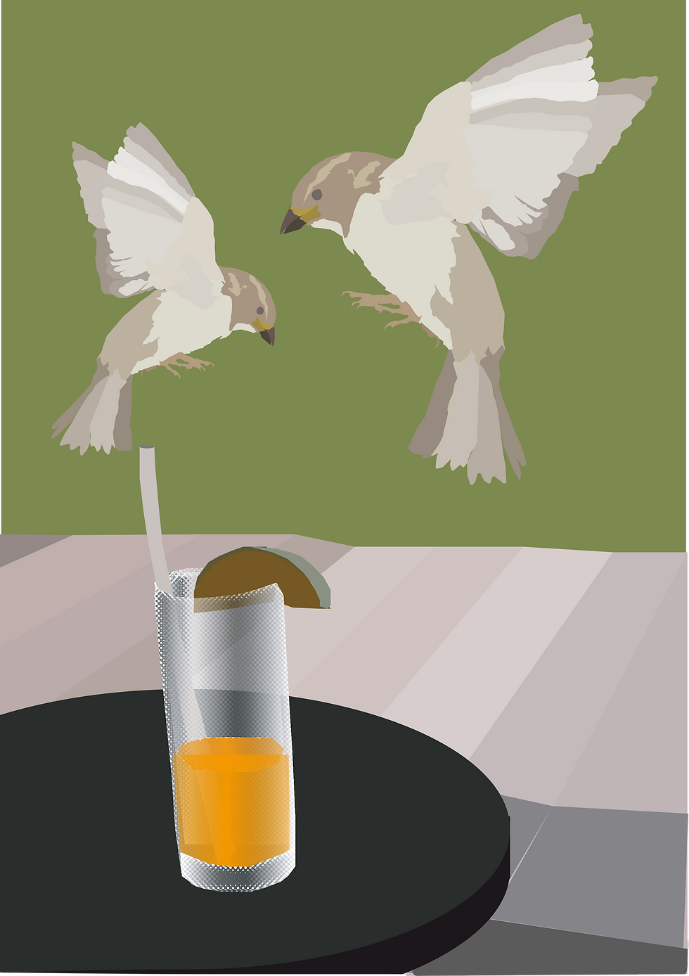 鳥とオレンジジュース