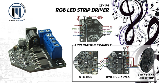 Kırmızı, yeşil ve mavi girişlerle bağımsız kanal kontrolü sunan DRV-RGB-12V5A 12V 5A RGB LED sürücü kartı