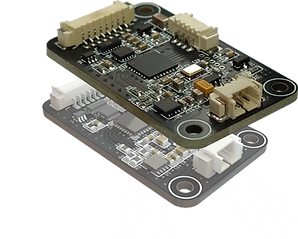 A Lentark PDI-A15-5V1A SPWM driver module visual showing both 3D design representation and manufactured electronic hardware.