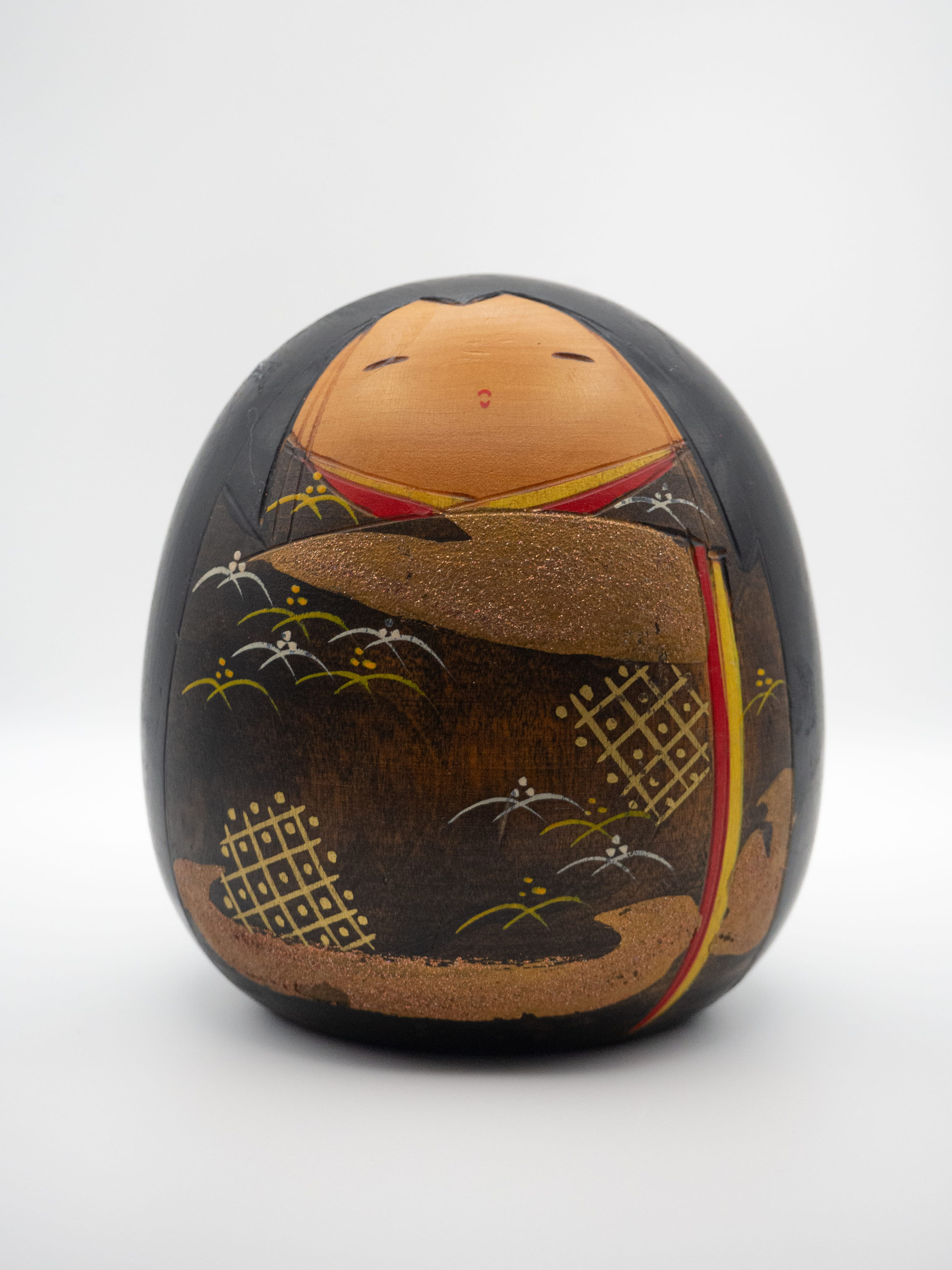 Vintage Japanese Kokeshi Doll – Round Daruma Style Wooden Decorative Figurine