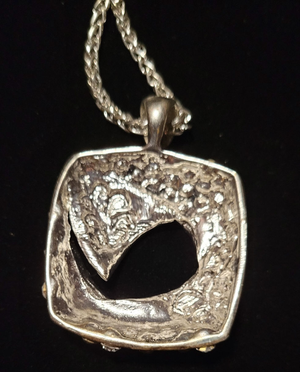Thumbnail: Silver Square Pendant with Sparkling crystals