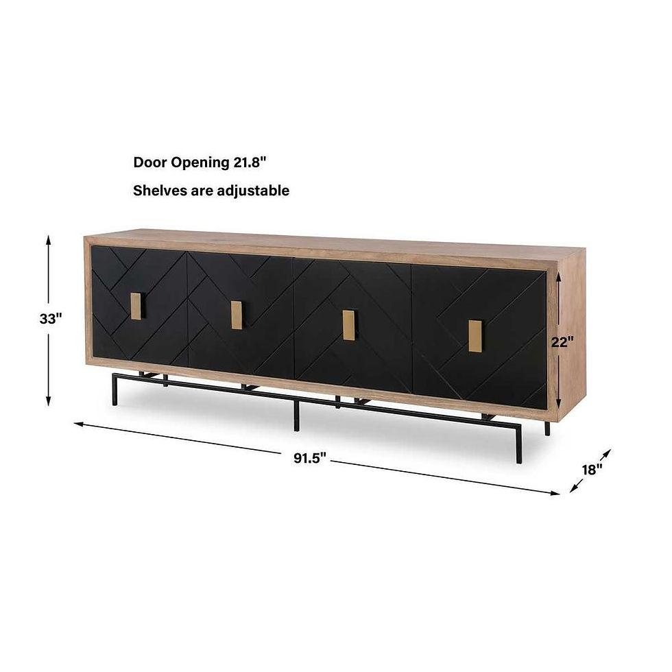 Thumbnail: Wooden cabinet with black doors, dimensions shown: Door Opening 21.8