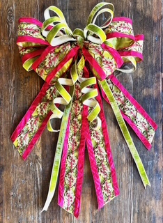 Colorful decorative bow with green and pink ribbons. The Art of Bow Making-Holiday Edition