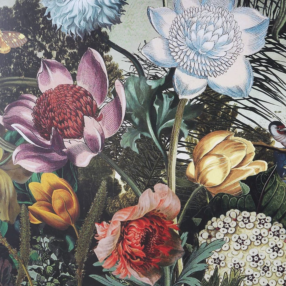Thumbnail: Close-up of vibrant floral pattern with colorful blooms and lush green foliage.