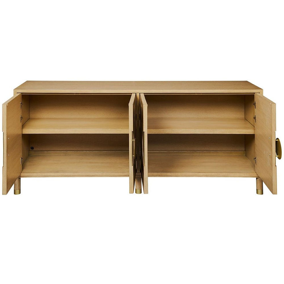 Thumbnail: Open wooden Swoosh 3 Door Cabinet with shelves and open doors, Inspirations Raleigh